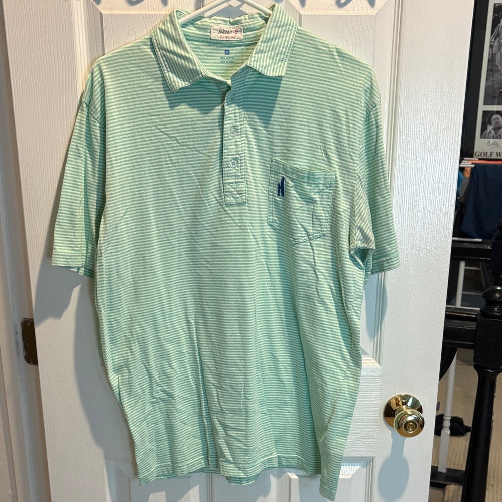 johnnie-O Men's Light Green Striped Polo Shirt
